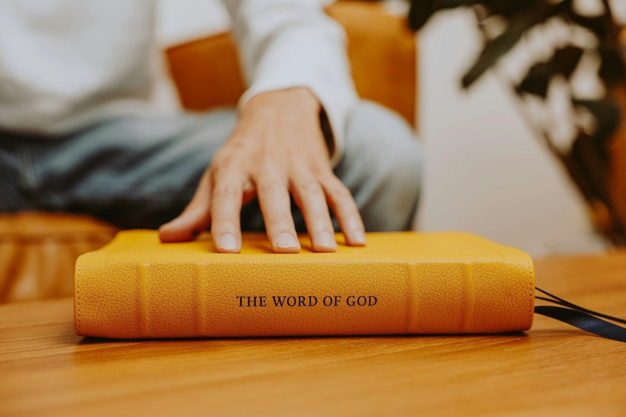 A hand on a bible that says "The Word of God"